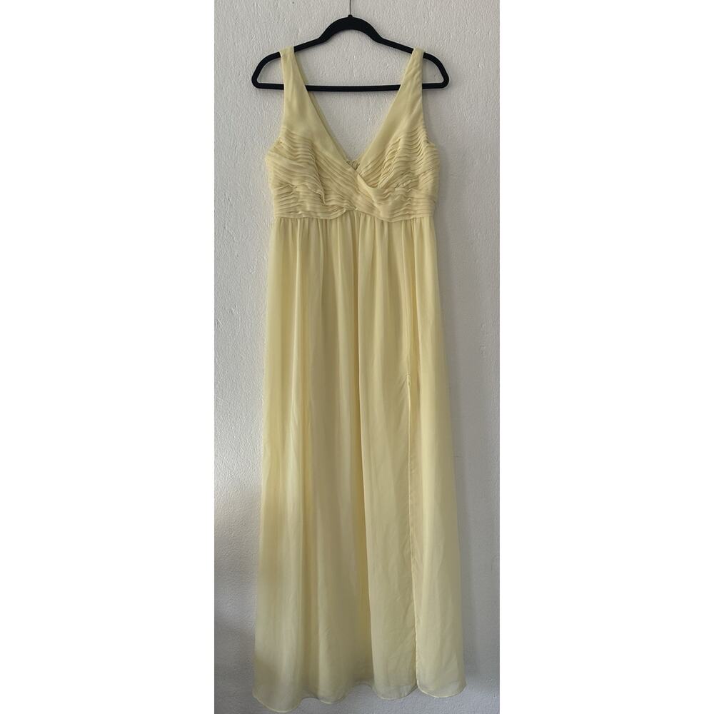Birdy Grey Yellow Chiffon Maxi Dress XXL Bridesmaid Formal V-Neck Pleated Empire